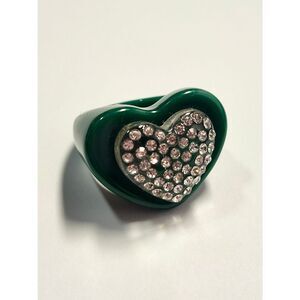 Sparklemuse Acrylic Rhinestone Heart On Heart Ring Size 8 Green Clear